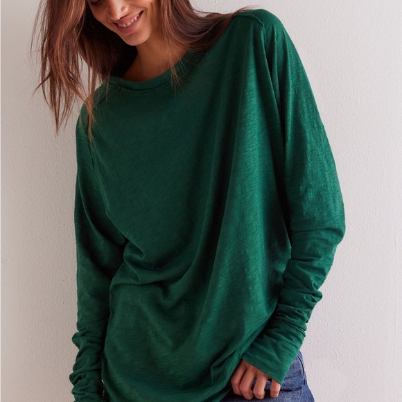 We The Free Arden Long Sleeve T-Shirt Sz Small Oversized Uncut Emerald NWT - Picture 2 of 11